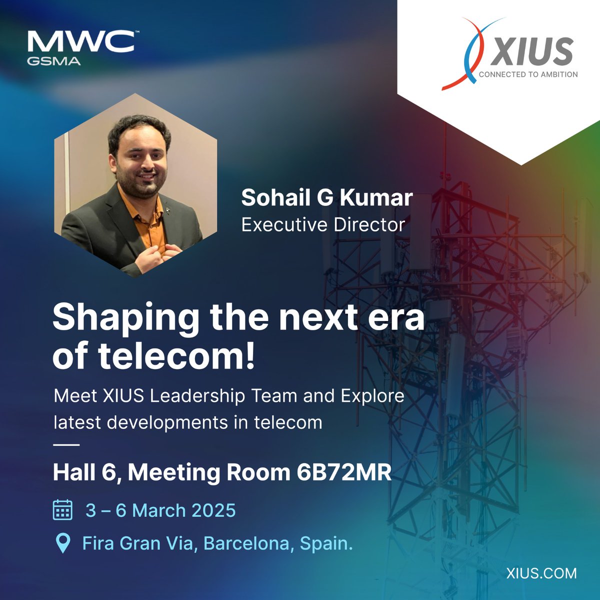 XIUS_Corp's tweet image. Meet Sohail Kumar at MWC Barcelona 2025 and discover how XIUS is leading the   charge in telecom innovation. Let’s collaborate and shape the future   together!

#XIUS #MWC2025Barcelona #CoreNetworks #PrivateNetworks #TelecomInnovation #FutureOfConnectivity #5G #6G