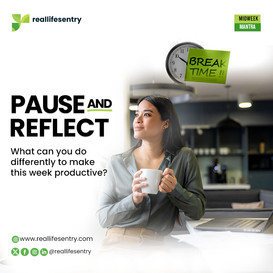 reallifesentry's tweet photo. Take a moment to pause and reflect. ☕ What small change can make your week more productive? #MidweekMantra #Realifesentry #StayFocused https://t.co/n2CzE082SD