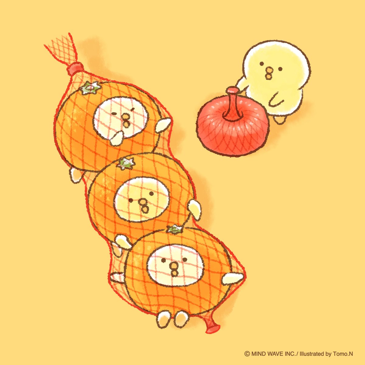 ミカンの入ってたネットをくるくる巻いてリンゴが作れるんだよ やった