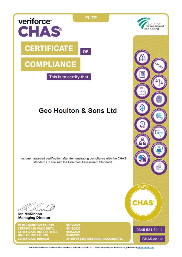 We’re proud to announce that Houlton is now accredited with CHAS Elite!

Achieving CHAS Elite highlights our dedication to maintaining excellence in everything we do, ensuring safer workplaces and delivering top-quality projects for our clients.