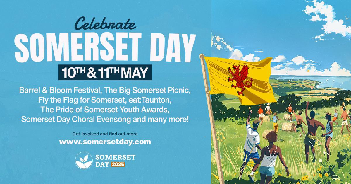 #SomersetDay is 3 months away!

Businesses can boost their profile, communities &amp; charities can fundraise for a great cause.

2025 highlights include the Barrel &amp; Bloom Festival, The Big Somerset Picnic, and eat:Taunton.

Register your event for free: somersetday.com.