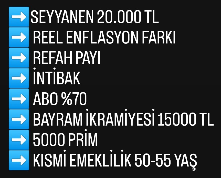 Nuri Puralıgil (@gilpural44156) on Twitter photo Emeklinin İstekleri❗
TAGIMIZ
👇
#EmeklininKurtuluşuSeçim
Erken SEÇİM istiyor !!
#Eyt5000veKısmidenVazgeçmez
<a href="/RTErdogan/">Recep Tayyip Erdoğan</a>
<a href="/eczozgurozel/">Özgür Özel</a>
<a href="/alimahir/">Ali Mahir Başarır</a>
<a href="/55erhanusta/">Dr. Erhan Usta</a>
<a href="/_cevdetyilmaz/">Cevdet Yılmaz</a>
<a href="/isikhanvedat/">Prof. Dr. Vedat Işıkhan</a> Emeklinin İstekleri❗
TAGIMIZ
👇
#EmeklininKurtuluşuSeçim
Erken SEÇİM istiyor !!
#Eyt5000veKısmidenVazgeçmez
<a href="/RTErdogan/">Recep Tayyip Erdoğan</a>
<a href="/eczozgurozel/">Özgür Özel</a>
<a href="/alimahir/">Ali Mahir Başarır</a>
<a href="/55erhanusta/">Dr. Erhan Usta</a>
<a href="/_cevdetyilmaz/">Cevdet Yılmaz</a>
<a href="/isikhanvedat/">Prof. Dr. Vedat Işıkhan</a>