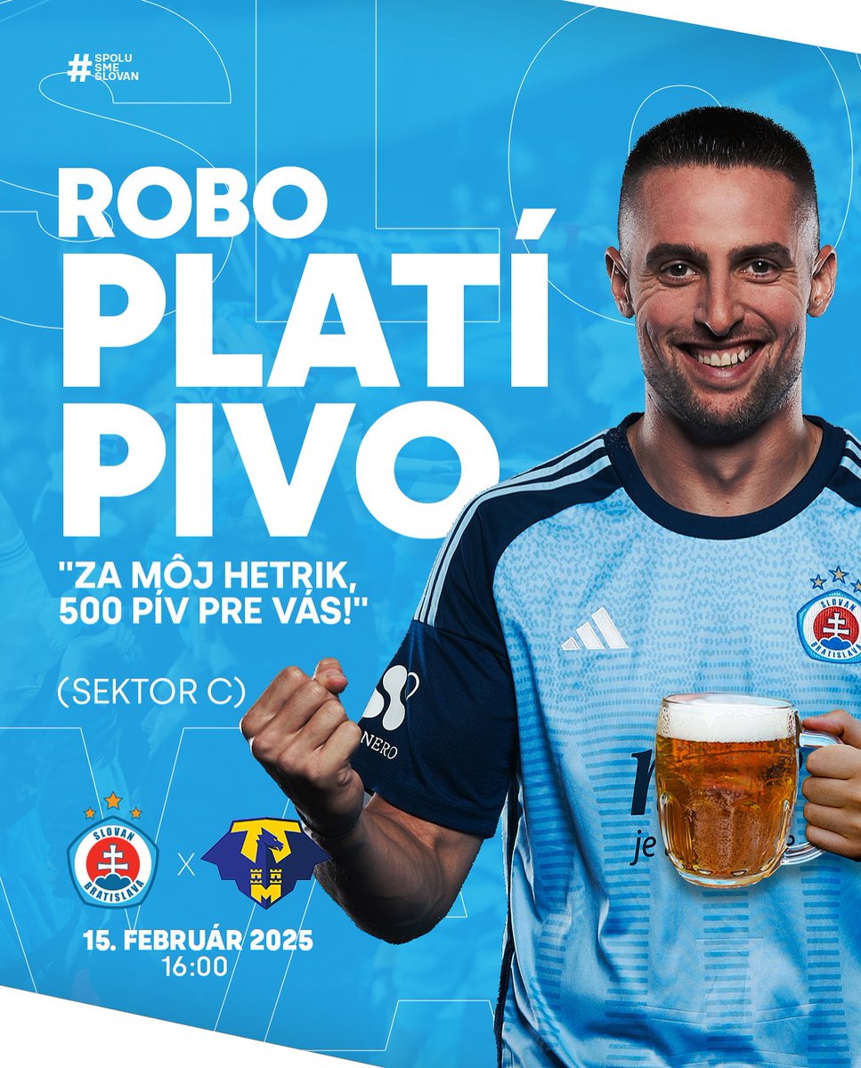 Po hetriku 500 pív od Roba Maka. Čakajú na vás v sektore C.  Už v sobotu na Tehelnom poli.
#spolusmeslovan #belasimajstri
