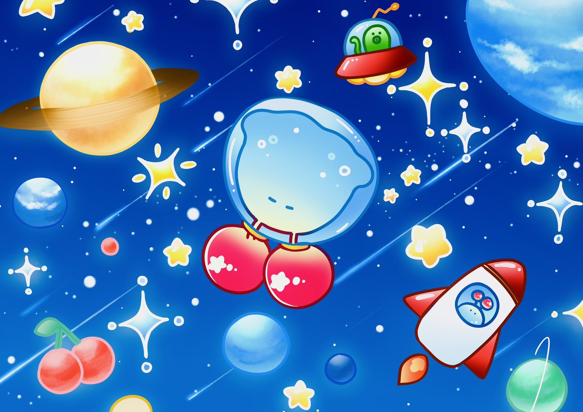 mushroomnosuke's tweet image. シュワシュワ泡みたいなキラキラ宇宙✨🚀
 #ゆるいイラスト 
 #イラスト 
 #オリキャラ