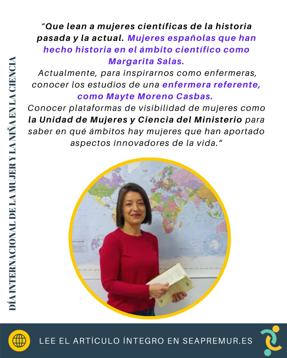 Continuamos dando a conocer a enfermeras investigadoras con motivo del #diadelamujerylaniñaenlaciencia 👩‍🔬🎓
✅️Hoy presentamos a la Dra. Yolanda López Benavente de
<a href="/Area7ReinaSofia/">Area7ReinaSofía</a> <a href="/SEAPREMUR1/">@SEAPREMUR</a> <a href="/IMIB_RMurcia/">Instituto Murciano de Investigación Biosanitaria</a> <a href="/umuenfermeria/">Facultad de Enfermería. Universidad de Murcia</a> <a href="/Investenisciii/">Investén-isciii</a> 
ℹ️seapremur.es/post/d%C3%ADa-…
#EFyC