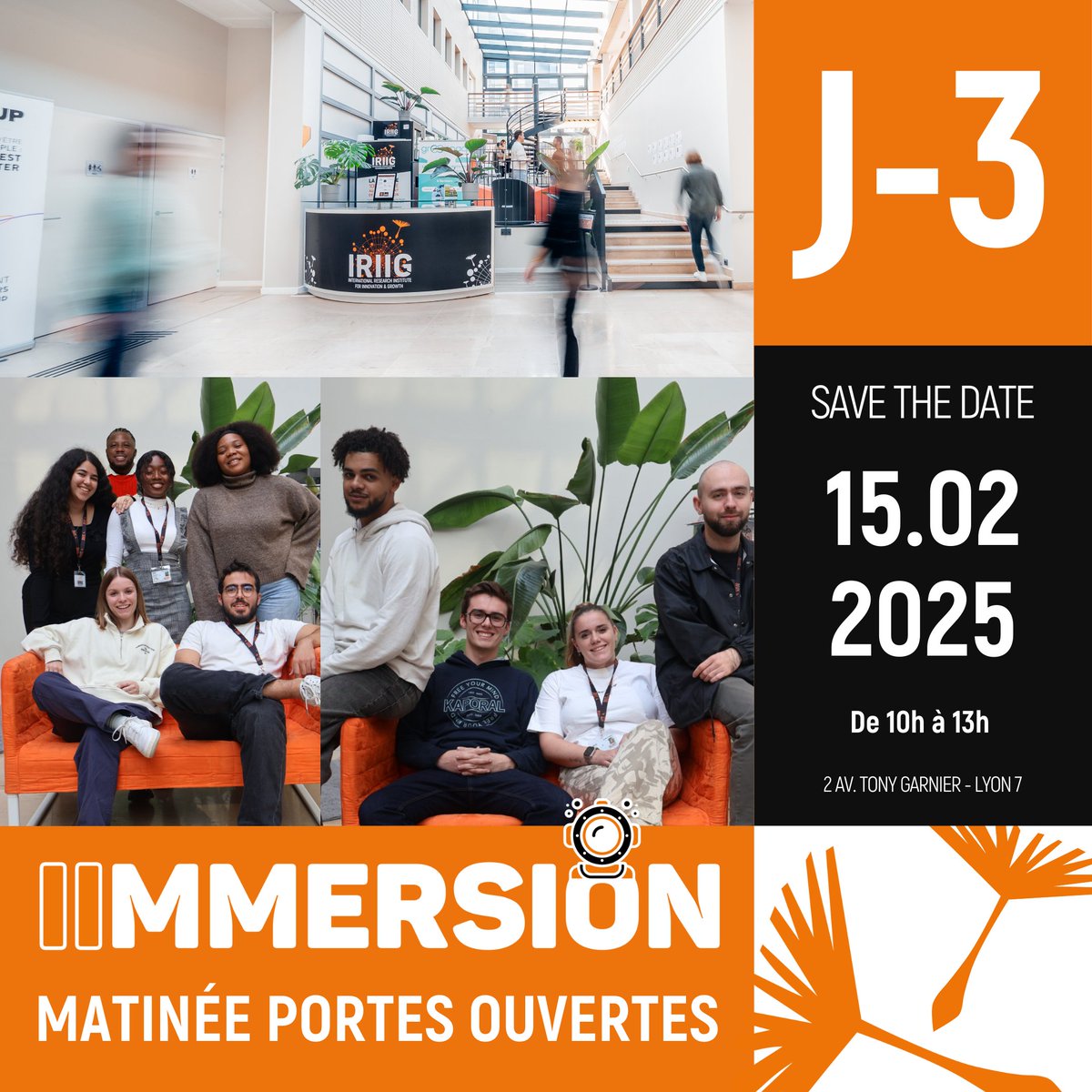 J-3 ! IImmersion Matinée Portes Ouvertes 🚀
Rejoins-nous le samedi 15 février pour une IImmersion Matinée Portes Ouvertes !
🕙 De 10h à 13h
📍 2 Avenue Tony Garnier, 69007 Lyon

hubs.li/Q034_pKp0 
#EnjoyImpactInnovation #WeAreIRIIG #JPO #Lyon