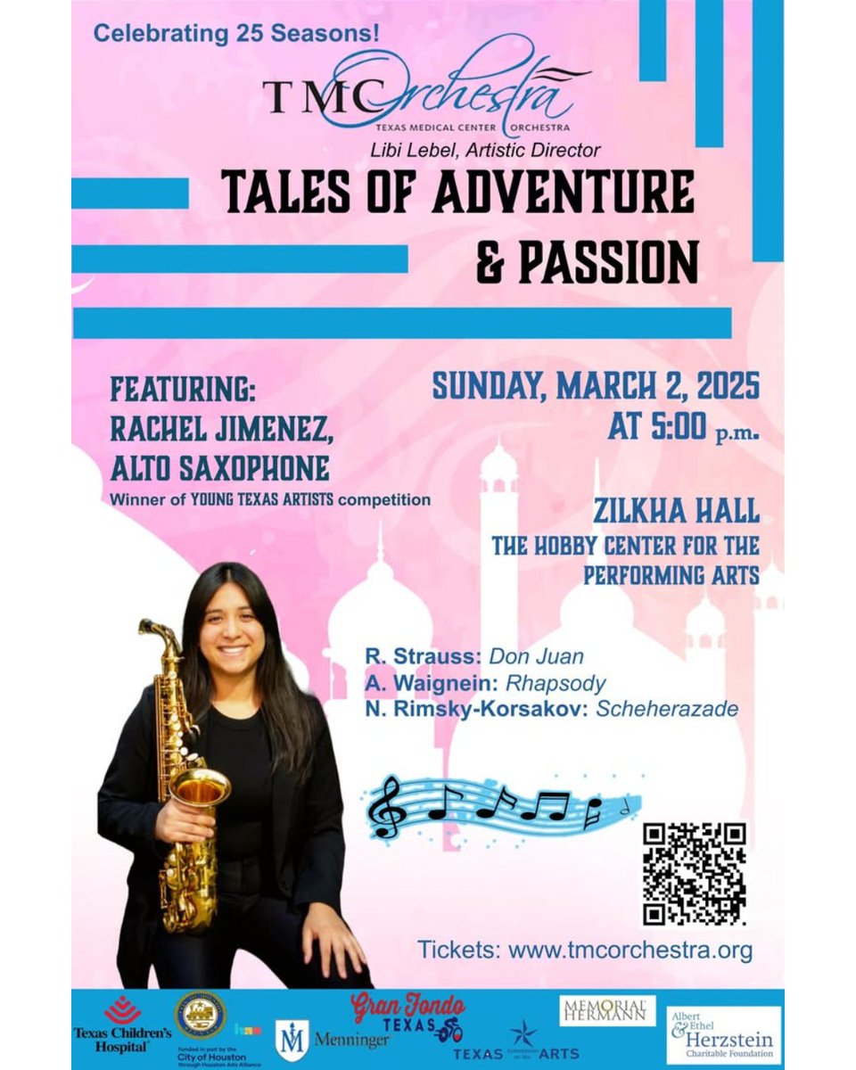 Young Texas Artists (@youngtxartists) on Twitter photo You don't want to miss Texas Medical Center Orchestra's Tales of Adventure & Passion Concert with Rachel Jimenez.
Rachel won our 2024 Gold Medal in Winds, Brass, Percussion, Harp & Guitar & our Audience Choice Award.
<a href="/TMCOrchestra/">Texas Medical Center Orchestra</a>
Tickets: bit.ly/42vVW1q You don't want to miss Texas Medical Center Orchestra's Tales of Adventure & Passion Concert with Rachel Jimenez.
Rachel won our 2024 Gold Medal in Winds, Brass, Percussion, Harp & Guitar & our Audience Choice Award.
<a href="/TMCOrchestra/">Texas Medical Center Orchestra</a>
Tickets: bit.ly/42vVW1q