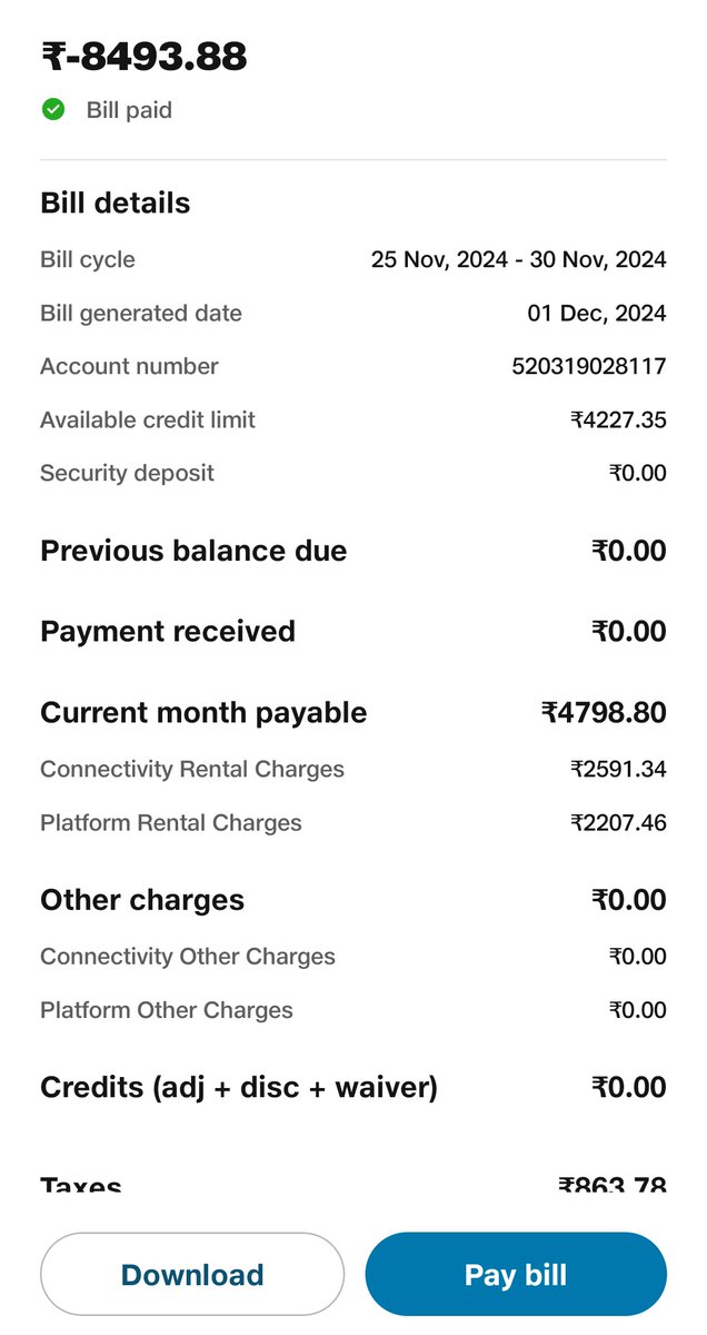 LeetCode__'s tweet photo. @reliancejio @JioCare has worst customer care service.
I took an 1Gbps jio fiber connection and the guy came to set up the connection and said you have to pay for 3 months with GST and we did (around 14k).
Now after 2 months it's that 2nd month bill is 943 due. 
Bills 👇 https://t.co/vNCXTa8yAY