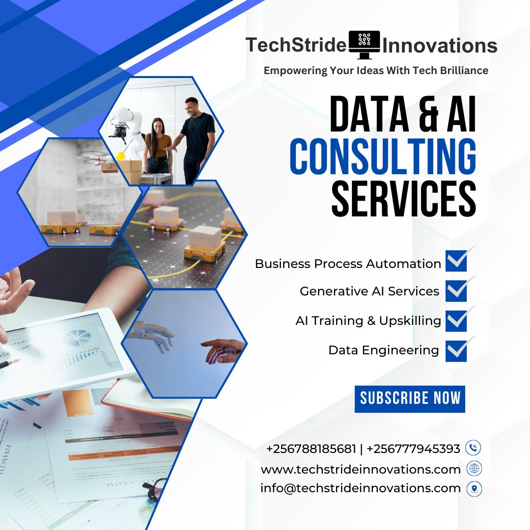 Techstride96633's tweet photo. 🚀 Transform Your Business with AI &amp; Data Consulting!
🔹 Business Process Automation ✅
🔹 Generative AI Services ✅
🔹 AI Training &amp; Upskilling ✅
🔹 Data Engineering ✅
💡 Let TechStride Innovations help you harness the power of AI for success!
🔵 Subscribe Now &amp; Stay Ahead! https://t.co/22LUUBrr3X