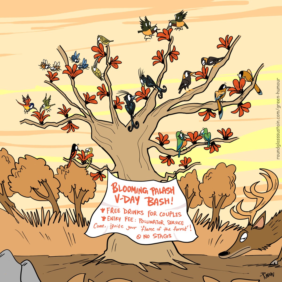 RGSustain1's tweet photo. Trying to spring into someone's heart for Valentine's?
Invite them to the Blooming Palash's V-Day Bash.
Rohan Chakravarty highlights a view worth falling for in this week's Green Humor.
@green_humor
#WildRomance #Palash #FlameoftheForest #Plants #RoundglassSustain #GreenHumor https://t.co/BUEhDtiu4o
