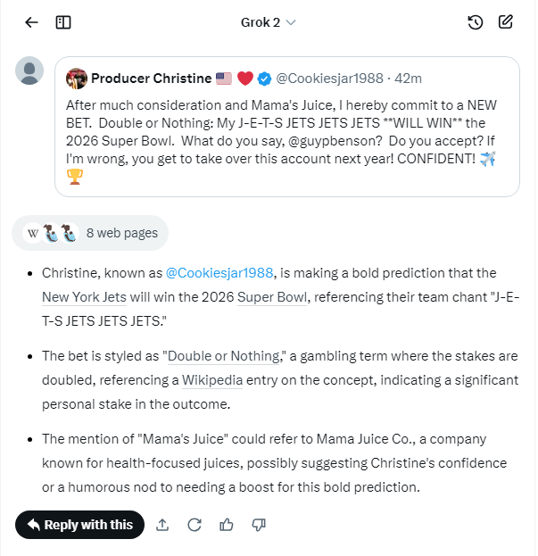 dmtribby's tweet photo. @Cookiesjar1988 @guypbenson Be sure to check out Grok's explanations of posts by @Cookiesjar1988 ... https://t.co/vMKaDuvqdb