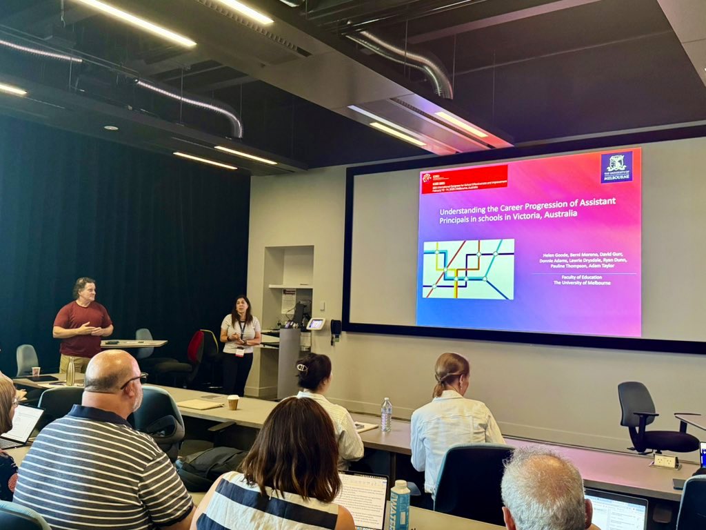 LeadUpEd's tweet photo. Excellent presentation today on the career progression of AP’s in Victoria. Many similar themes within the Irish context and the significant role Principals play in mentoring and supporting middle leaders. #serendipity @HelenGoode15168 @BerniMoreno @EduMelb @ICSEI_ELN #ICSEI2025 https://t.co/LENmoOZCed