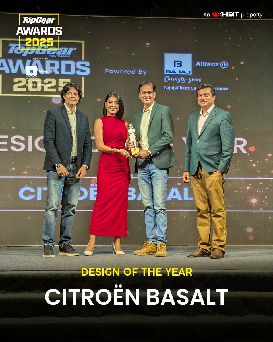 TopGearMagIndia's tweet photo. Citroen Basalt wins Design of the Year at the #BBCTopGearAwards 2025.
With its bold aesthetics and innovative approach, the Basalt sets a new standard in Indian market.
#CitroenBasalt #DesignoftheYear #TopGearIndia @CitroenIndia https://t.co/yypM7gYmKF