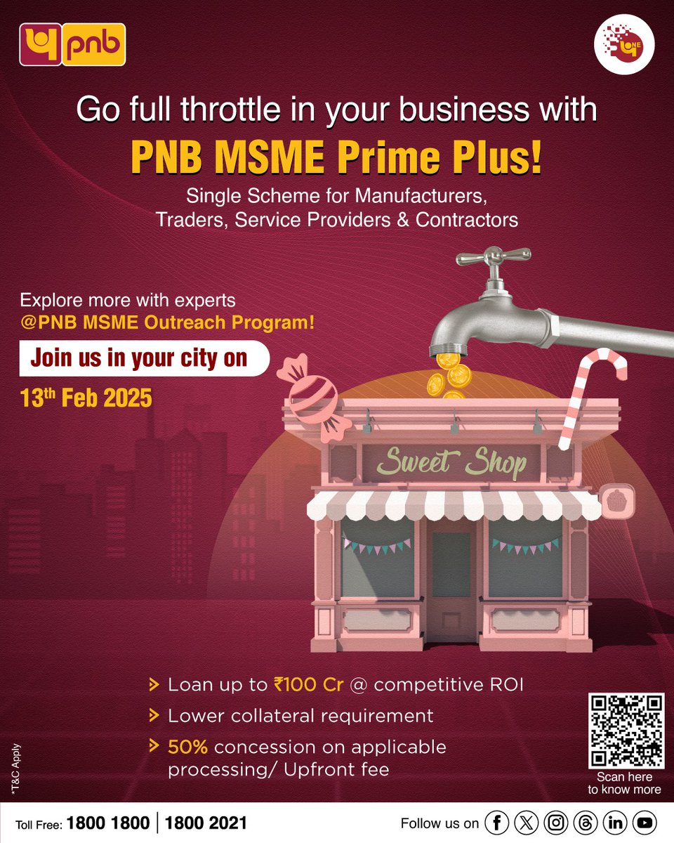 pnbindia's tweet photo. Empower your business to reach new heights with MSME Prime Plus!
For more details, visit https://t.co/q3LgTOX3md

Click here to know more about the #PNBMSMEOutreachProgram: https://t.co/iP0F01oESv

#Loans #Finance #MSME #BusinessGrowth #BusinessSuccess #ApplyNow #PNB https://t.co/gMD3fiNAoJ