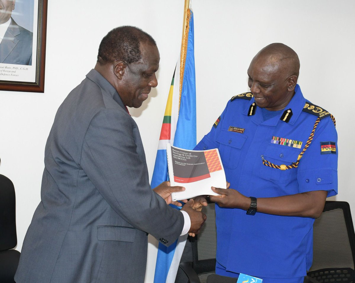 kuscco's tweet photo. KUSCCO Ltd remains steadfast in upholding transparency and accountability.  GMD, Mr. Munene and Chairman, Mr. Mategwa witnessed the official handing over of the forensic report to the @IG_NPS. We are fully committed to following all legal channels to recover members' funds. https://t.co/esLh4AMQVS