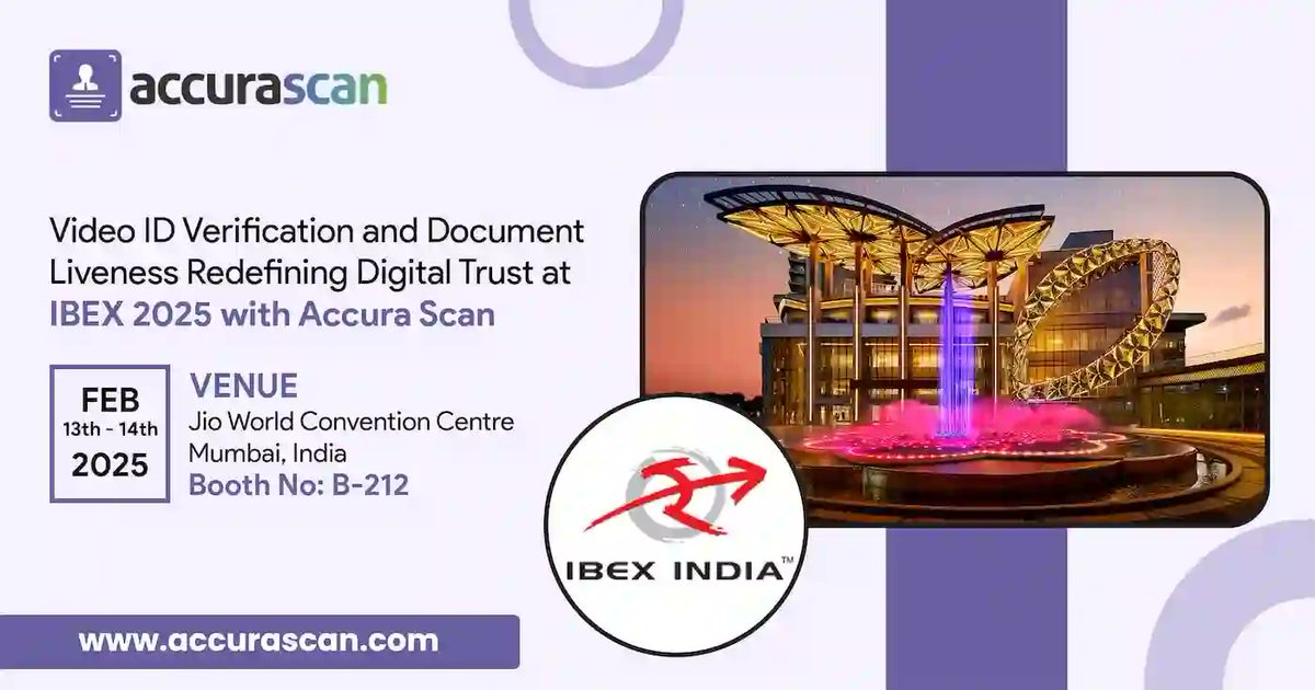 Video ID Verification and Document Liveness Redefining Digital Trust at IBEX 2025 with Accura Scan

Booth B-212 | Feb 13-14 | Jio World Convention Centre, Mumbai

Meet experts Hasnain Patel &amp; Reza Writer for live demos!

Blog link: accurascan.com/video-id-verif…

#IBEX2025 #AccuraScan