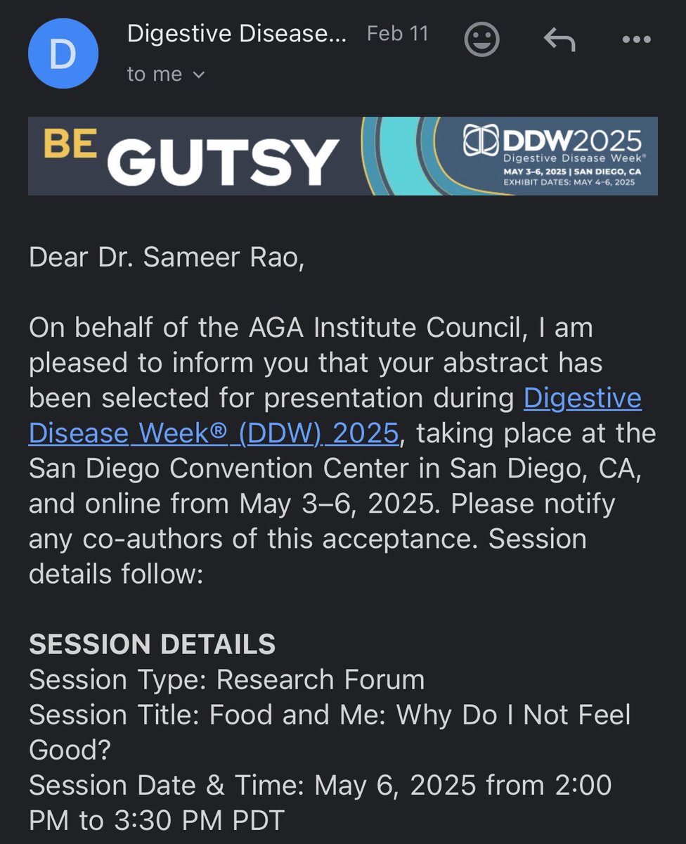 Sameer Rao (@sameerraombbs) on Twitter photo 🚨 Grateful to be part of 10 abstracts that have been accepted at DDW for presentation, including a first author oral presentation.
Congratulations to all the team members.
<a href="/mgrover_gi/">Madhusudan (Madhu) Grover M.D., AGAF</a>, <a href="/RutgersIMRes/">Rutgers Internal Medicine Residency</a>
#DDW #GI #AGA 🚨 Grateful to be part of 10 abstracts that have been accepted at DDW for presentation, including a first author oral presentation.
Congratulations to all the team members.
<a href="/mgrover_gi/">Madhusudan (Madhu) Grover M.D., AGAF</a>, <a href="/RutgersIMRes/">Rutgers Internal Medicine Residency</a>
#DDW #GI #AGA