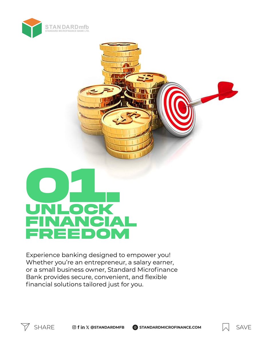 Standardmfb's tweet image. Here are few reason to start banking with us at Standard Microfinance Bank👇

#standardmicrofinancebankadamawa  #standardmicrofinancebank 
#standardmicrofinance
#BankBenefits
#bankingbenefits
#Loans
