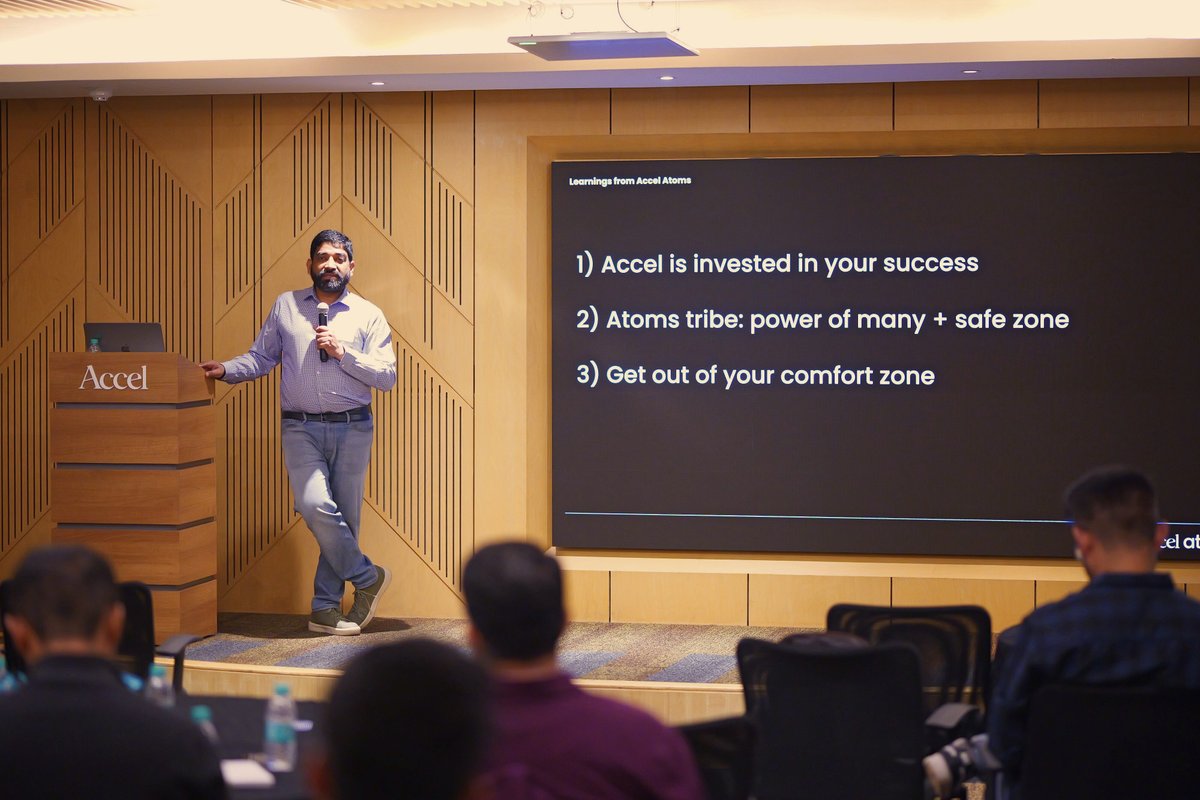 AccelAtoms's tweet image. On Monday, we welcomed 19 talented founders working on 8 innovative startups in AI and Bharat for the kickoff of Accel Atoms 4.0.

We kicked off the session with a welcome note from our cohort leaders @_AnandDaniel &amp;amp; @prayanks.