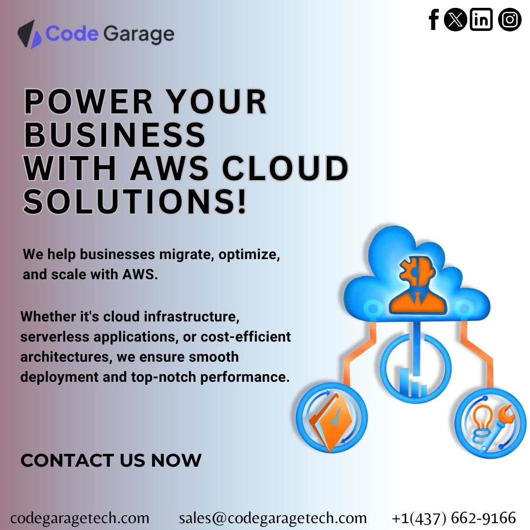 codegaragetech's tweet image. Let’s take your cloud journey to the next level! Get in touch today. 

🌐 codegaragetech.com
📞 +1 (437) 662-9166
📧 sales@codegaragetech.com

#CodeGarageTech #AWSCloudSolutions #CertifiedExperts #CloudInnovation #BusinessTransformation #CloudComputing #AWSExperts