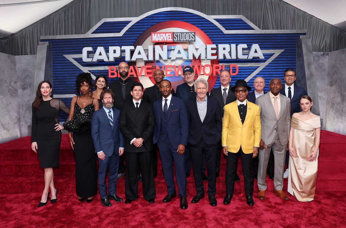 MarvelStudios's tweet photo. Soaring to new heights ⭐️ 

The cast and filmmakers of Marvel Studios’ #CaptainAmericaBraveNewWorld  at tonight’s World Premiere. 

Experience it in IMAX this Friday. https://t.co/cIiKY5FX3x https://t.co/OODUv3MV1C