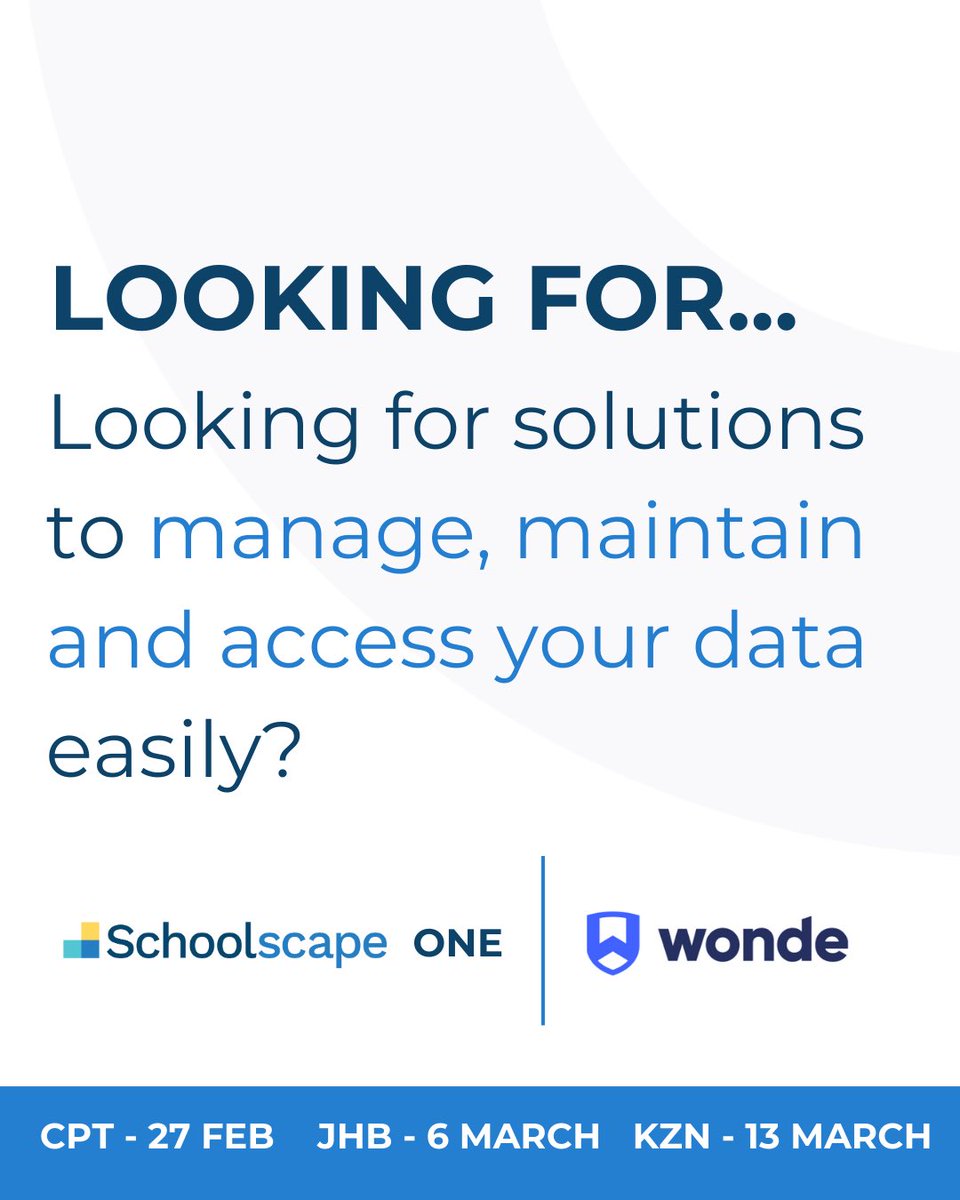 Come and join us as at Schoolscape ONE as we discover how to optimize and secure your school management system with <a href="/wondeWonde/">cristian </a>. Wonde transforms how data is maintained, managed &amp; accessed by your school. For more info check out their website: wonde.com/za/home