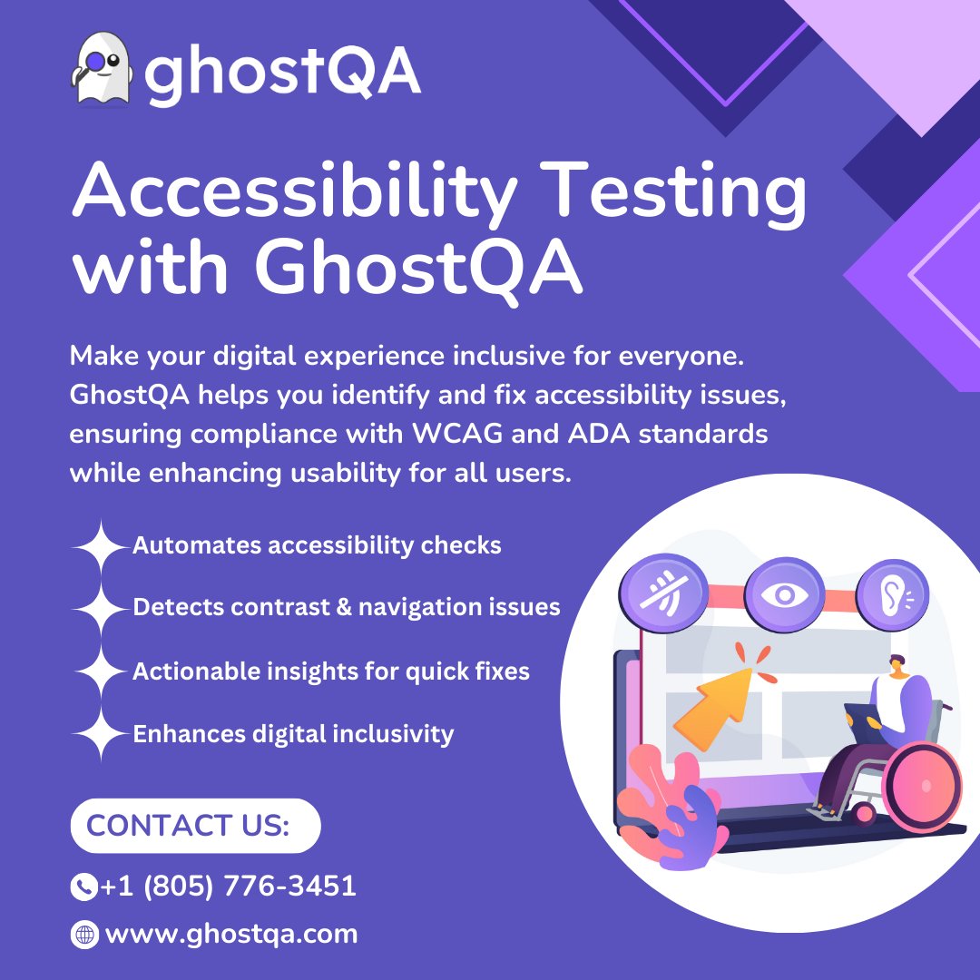 _GhostQA's tweet photo. Make your digital experience accessible to everyone!  GhostQA helps you identify and fix accessibility issues to ensure WCAG &amp; ADA compliance while improving usability for all users.
#Accessibility #AccessibilityTesting #DigitalInclusion #WCAG #ADACompliance #UXDesign https://t.co/icW1OGor5u