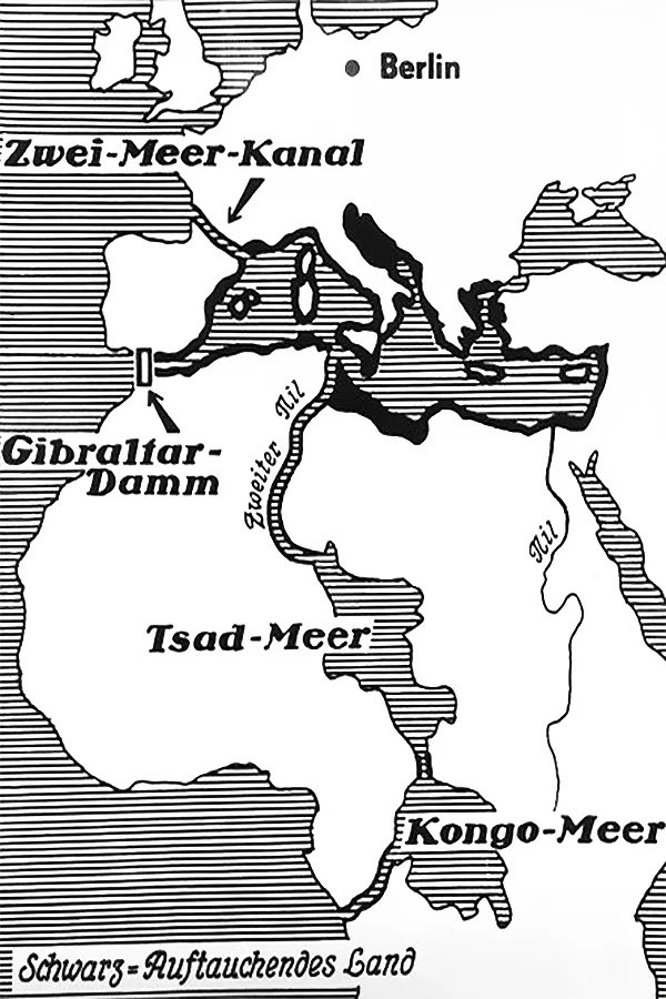 ErrolTostigson's tweet image. One of the grandest dreams ever envisioned was Herman Sörgel’s Atlantropa Plan, the union of Europe and Africa into a single continent powered by hydroelectric dams in the Mediterranean and Congo Basin. The ultimate dream for European Colonial mastery into the future.