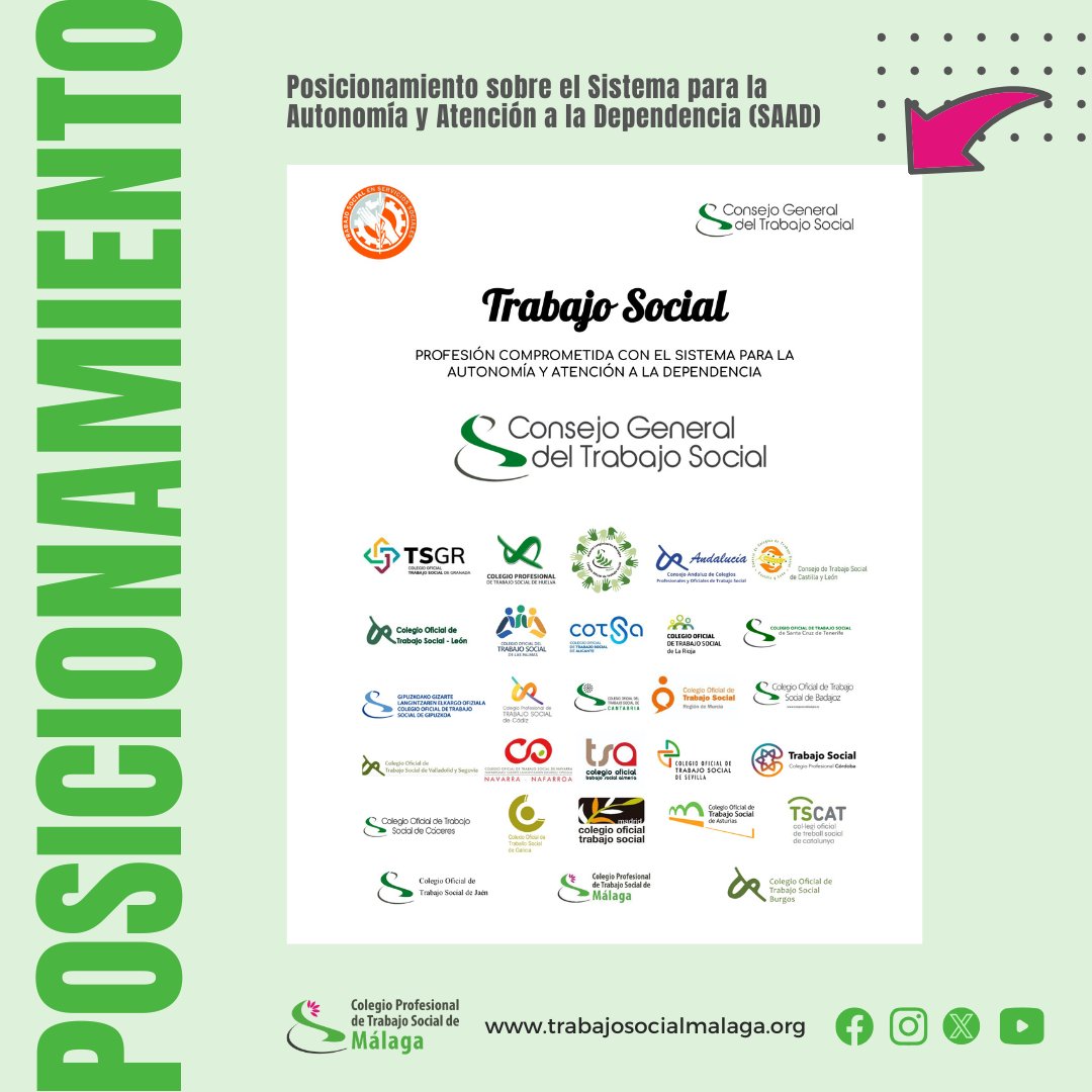 🟧El <a href="/COLEGIOTSMALAGA/">Colegio Profesional de Trabajo Social Málaga</a> se adhiere al posicionamiento del <a href="/cgtrabajosocial/">CGTrabajoSocial</a> sobre el Sistema para la Autonomía y Atención a la #Dependencia (SAAD), donde se manifiesta la insostenible situación y se demanda una intervención urgente.

Posicionamiento completo: trabajosocialmalaga.org/nos-adherimos-…