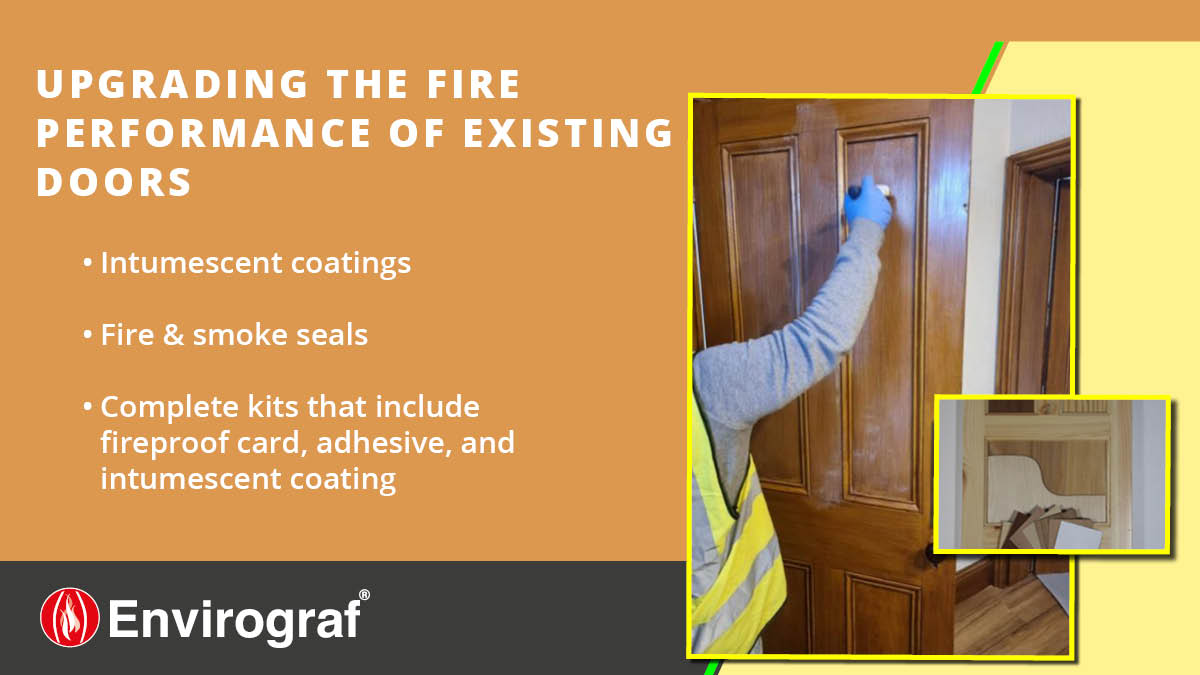 Envirograf_UK's tweet image. Upgrade the fire performance of existing doors with coatings &amp;amp; kits from #Envirograf. We can supply clear or coloured coatings, intumescent cloth faced with fireproof card for painting, or a range of veneers for a natural wood finish. More tinyurl.com/r8uywdks
#firedoor