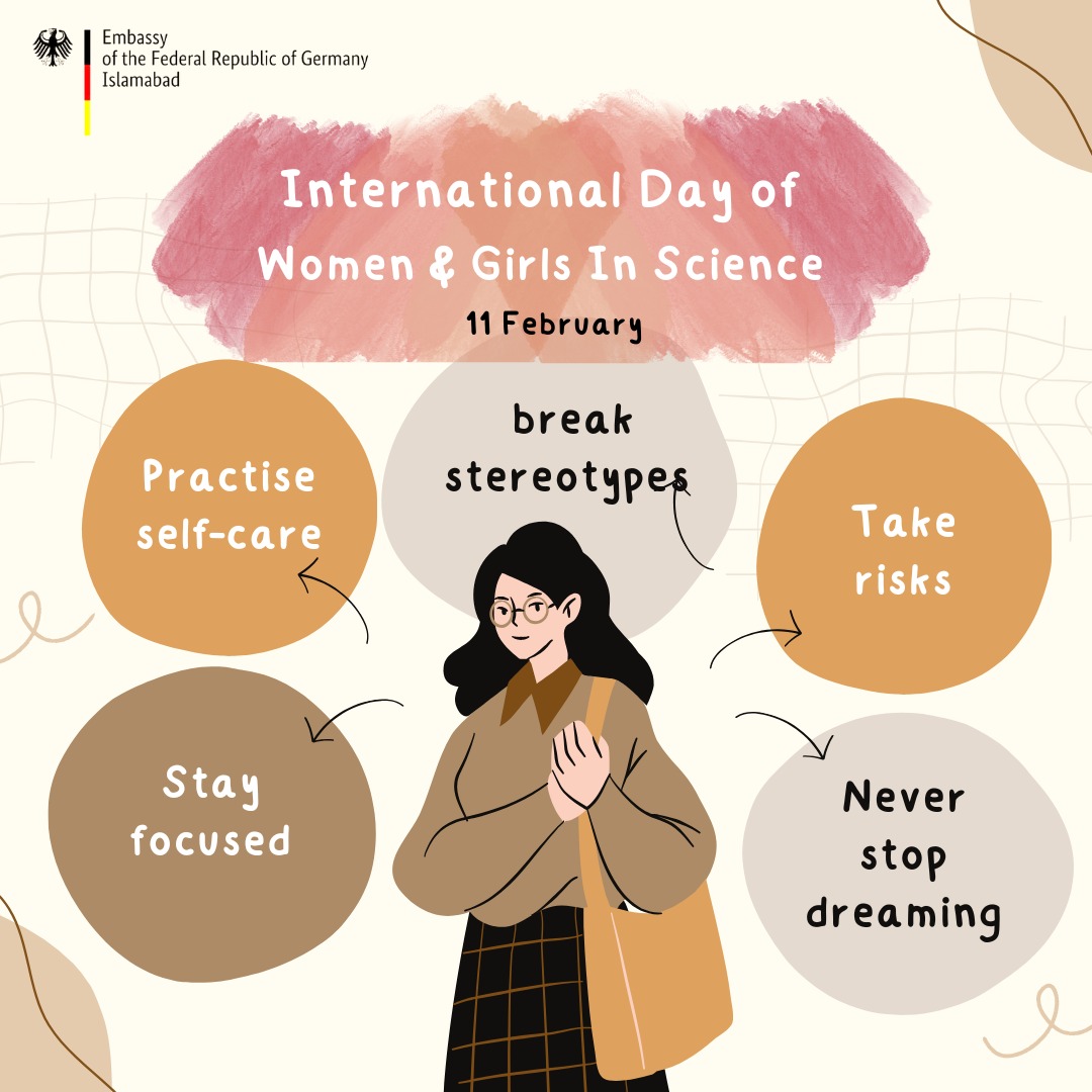 GermanyinPAK's tweet photo. آج ہم ان باکمال خواتین کو خراج تحسین پیش کرتے ہیں جو سائنس کی دنیا کی راہیں ہموار کر رہی ہیں اور اپنی انقلابی خدمات سے جدت کو یقینی بنا رہی ہیں۔ آئیں ہم بھی خواتین کو برابری اور شمولیت کی طرف مائل کریں اور STEM کی فیلڈ میں زیادہ سے زیادہ شامل کریں۔ https://t.co/94C7vqy880