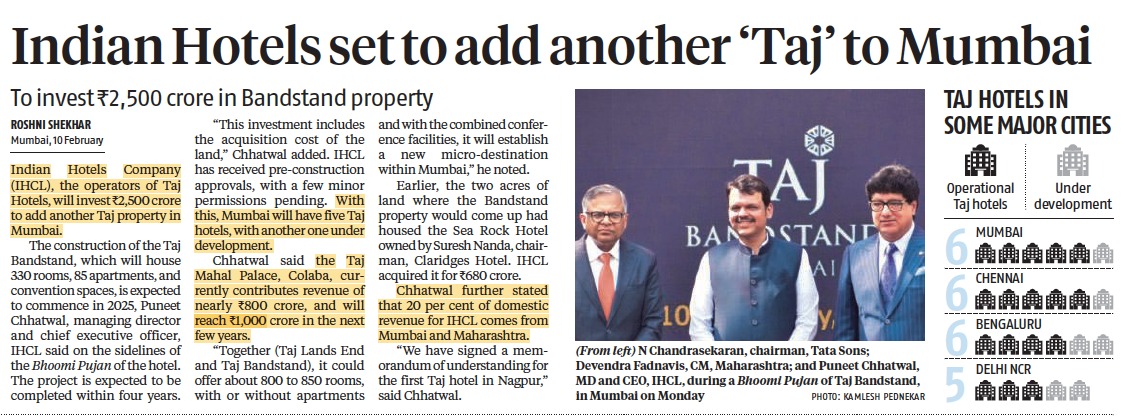 SimpliResearch's tweet photo. 🏨 Taj Bandstand incoming! 

IHCL is investing ₹2,500 Cr to add another Taj in Mumbai. With this, the city will have 5 Taj hotels (+ 1 in development).

Fun fact: 20% of IHCL's domestic revenue comes from Mumbai &amp; Maharashtra!
#indianhotels #stockmarketscrash #FIIs #niftycrash https://t.co/T3JgKTHGrX