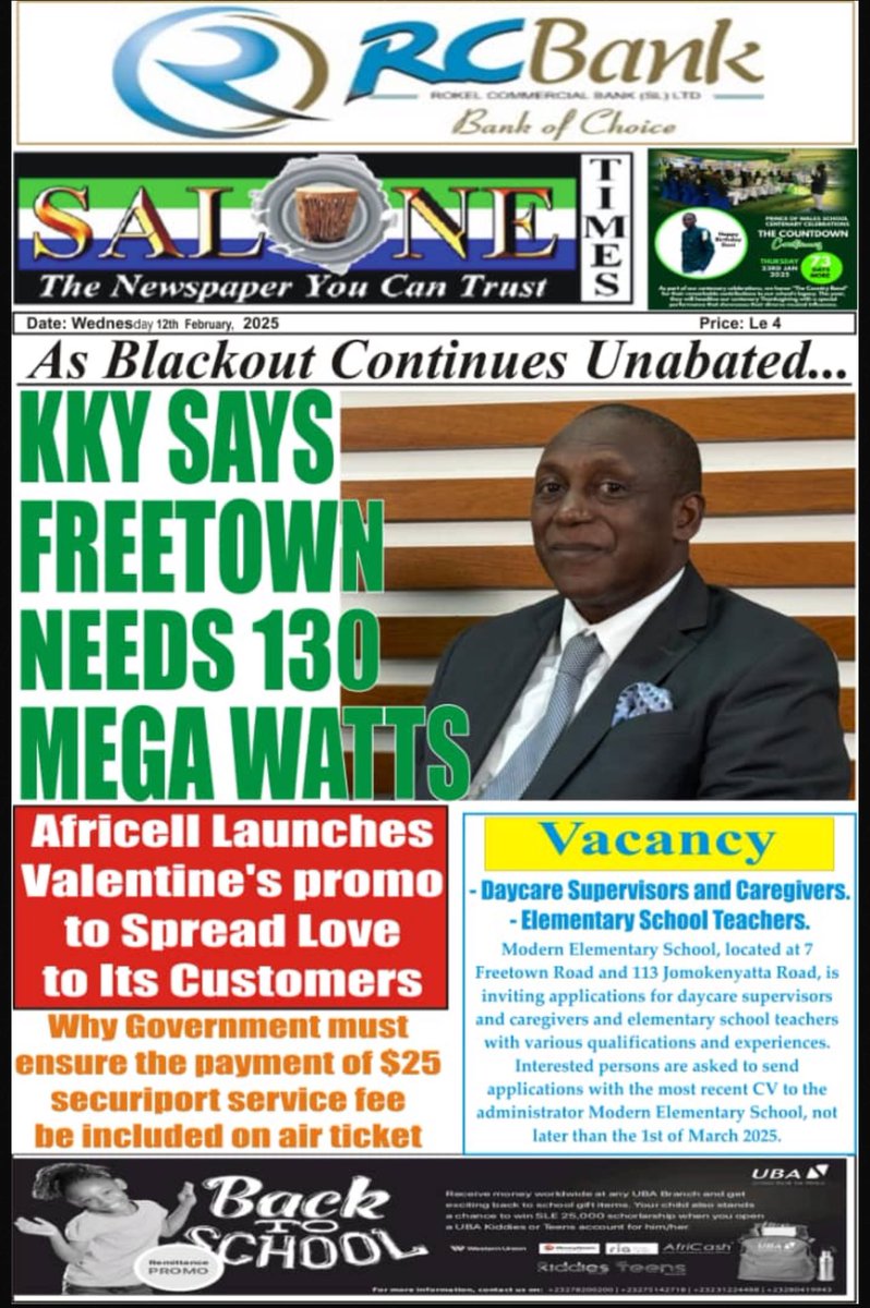 thomasd05987132's tweet image. As Blackout and load shedding are ravaging businesses and homes in Sierra Leone’s Capital #Freetown, @KYumkella, Head of Presidential Initiative on Energy and Climate Change with supervisory functions on the Ministry of Energy has said that #Freetown needs 130 megawatts of