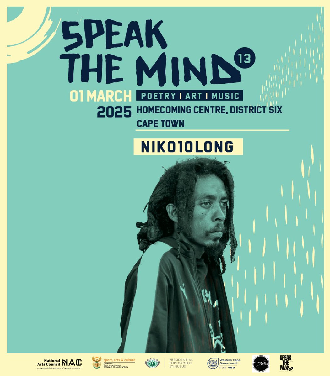 SpeakTheMindSA's tweet photo. 🎤 NIKO10LONG Live at Speak The Mind 2025! 🎤

Cape Town’s god-emcee brings raw Afrikaaps Hip Hop &amp; poetry to Homecoming Centre, District Six, on 1 March 2025! 🔥

#SpeakTheMind2025 #NIKO10LONG #AfrikaansHipHop #PoetrySlam #CapeFlatsVoices https://t.co/mkew48Cdw9