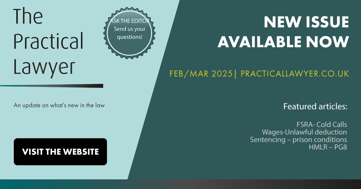 🎉 The Latest Edition of Practical Lawyers is Now Live! 📚✨

Dive into fresh insights and stay ahead with the newest developments in the legal world. 🌟 Don’t miss out—click the link to explore all the valuable content! 🔗💼practicallawyer.co.uk/issue/february…
#practicallawyers #locallaw