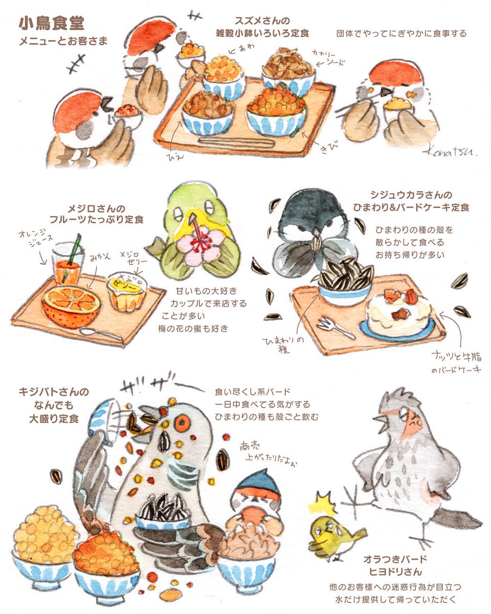冬季限定「小鳥食堂」庭でやってます
それぞれ好みの違う小鳥たちに、いろいろなご飯を用意して観察するのが楽しいです 