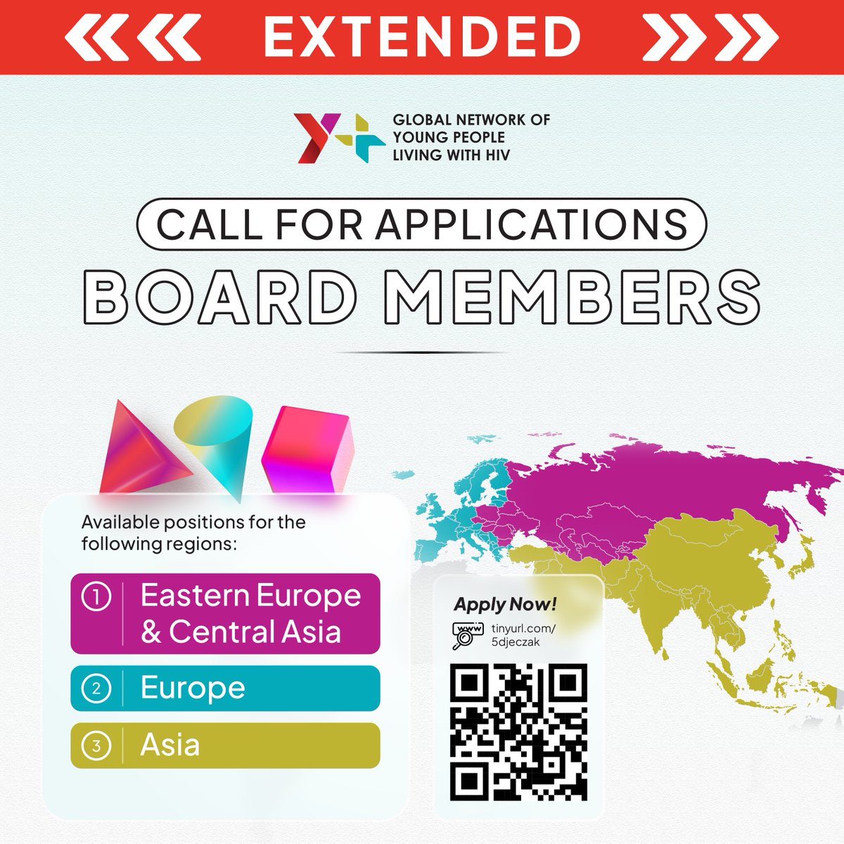 We have extended our call for new board members! If you're a young person living with #HIV and eager to make an impact while guiding Y+ Global's mission, we invite you to join the board for the three available regions! 🌏Apply now before 28 February 👉🏼 tinyurl.com/5djeczak