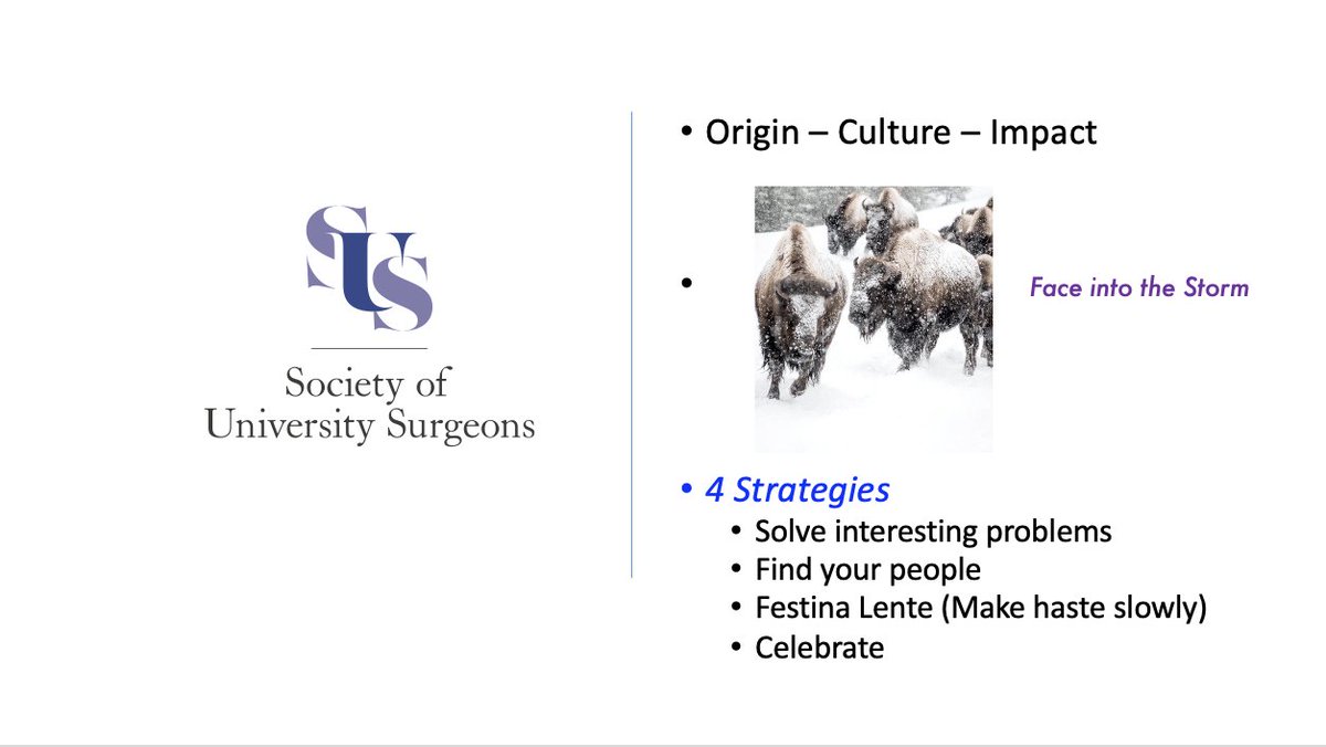 As I end my term as SUS President <a href="/UnivSurg/">Society of University Surgeons (SUS)</a> , I am inspired by our amazing surgeon members, leaders, educators, scientists and trainees. We have achieved a lot. But there is much work ahead. 

We are actively building the culture of impact to help all of us achieve, to help our