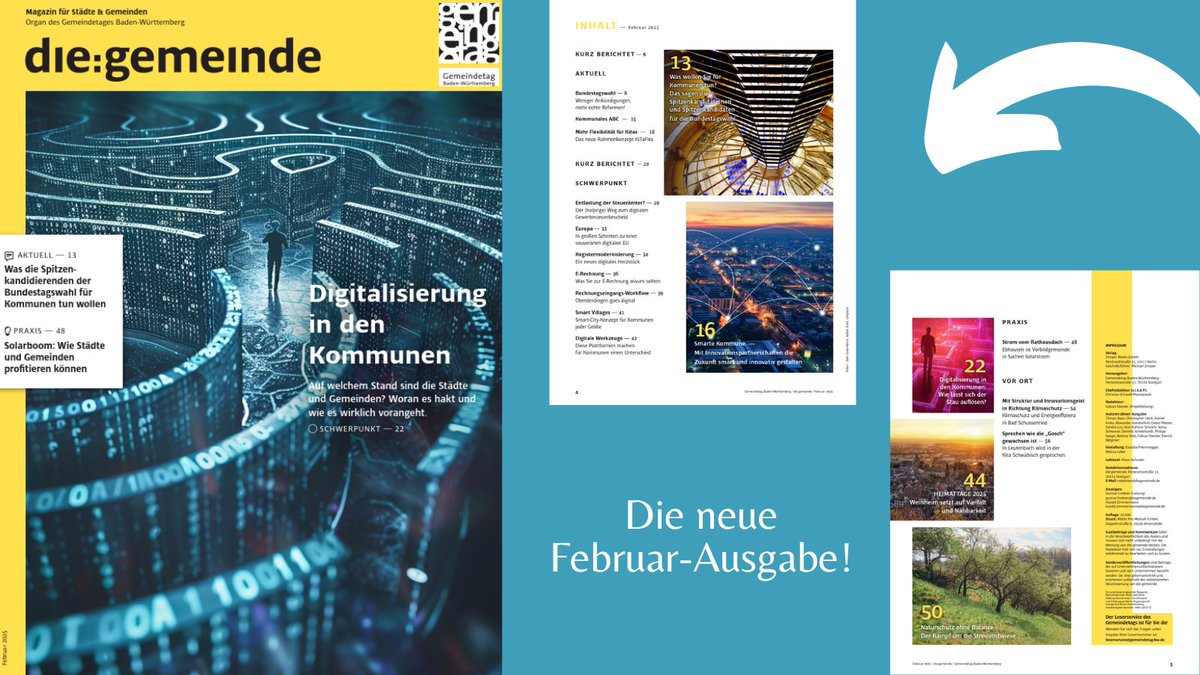 Heute erscheint unsere neue Ausgabe die:gemeinde.
Schwerpunkt dieser Ausgabe ist das wichtige Thema Digitalisierung. Auf welchem Stand sind die Städte und Gemeinden? Woran es hakt und wie es wirklich vorangeht.
Weitere spannende Artikel warten auf Euch. Viel Freude beim Lesen!