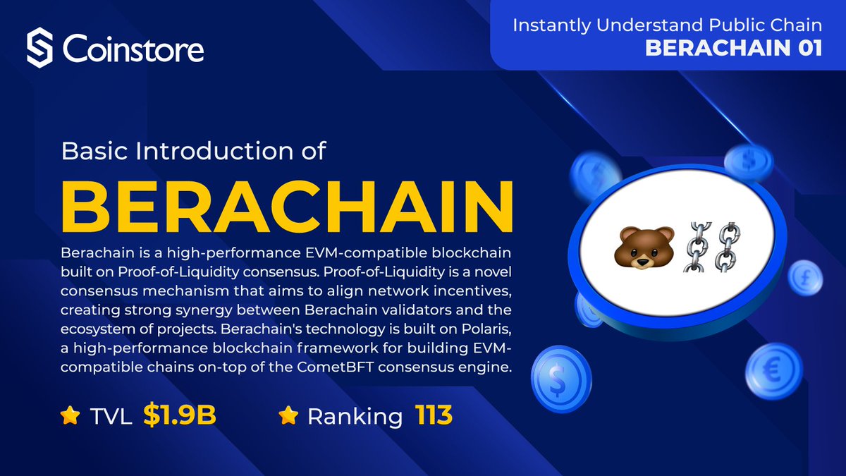 🌟 #Coinstore Presents: Introduction to Berachain! 🚀 Berachain is a  high-performance EVM-compatible blockchain built on Proof-of-Liquidity  consensus. Proof-of-Liquidity is a novel consensus mechanism that aims to  align network incentives, creating ...