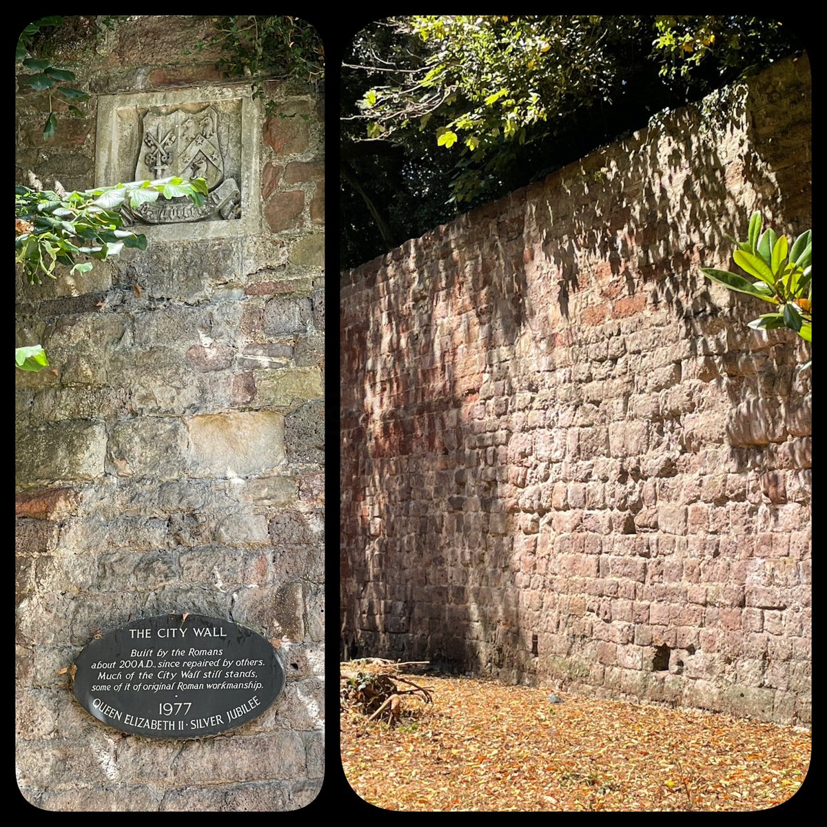 Much of Exeter’s City Wall still stands. Built by the Romans
about 200A.D. repaired many times since. 
#wallsonwednesday #Exeter