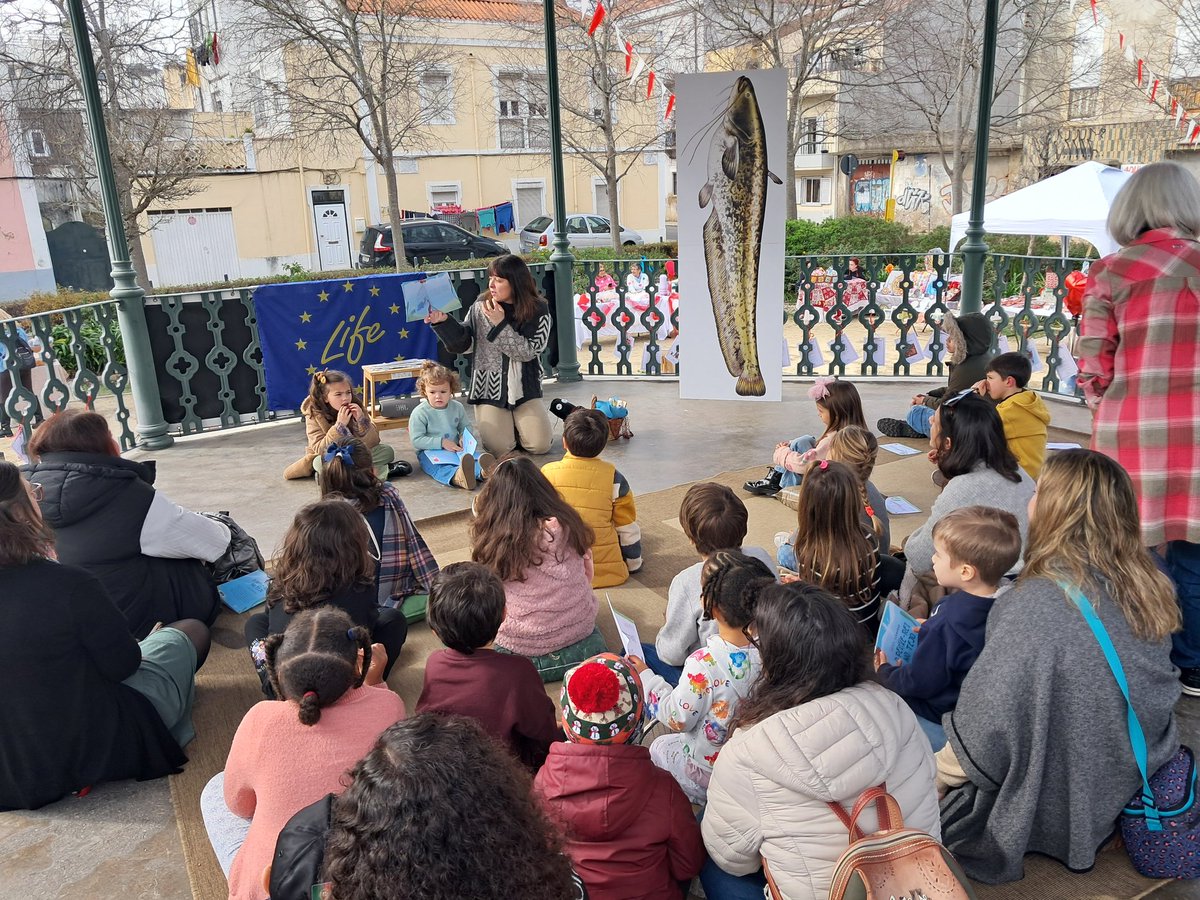 FishInvasionLab's tweet image. #LIFEPREDATOR outreach event! We joined a children's book presentation. It tells the story of a sandsmelt (#Atherina) family survival to European catfish #silurus in the Tagus river. @MAREscience @cienciasulisboa @CE3CResearch @IdlLuiz @LIFEprogramme
