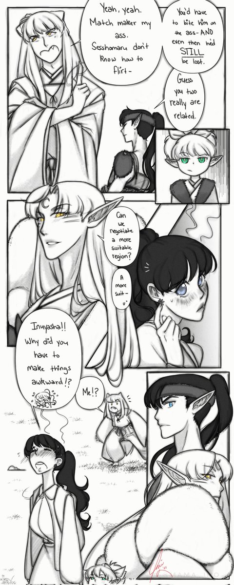 Day ² - Awkward flirting 
Sesskag fluff week
Damnit Inuyasha 🤣❤️
#sesskag #sesshome #sesshomarukagome