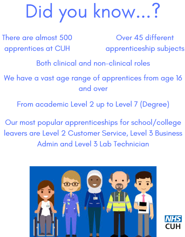 CUHWorkOpportunities (@cuhworkoppsteam) on Twitter photo Did you know these facts about our CUH apprenticeships? Come and talk to us today in the concourse about all things apprenticeship related between 11am and 2pm! <a href="/CUH_NHS/">Cambridge University Hospitals NHS</a> <a href="/CUH_Careers/">CUH Careers</a> <a href="/NHSEngland/">NHS England</a> #nhs #naw2025 #Apprenticeship Did you know these facts about our CUH apprenticeships? Come and talk to us today in the concourse about all things apprenticeship related between 11am and 2pm! <a href="/CUH_NHS/">Cambridge University Hospitals NHS</a> <a href="/CUH_Careers/">CUH Careers</a> <a href="/NHSEngland/">NHS England</a> #nhs #naw2025 #Apprenticeship