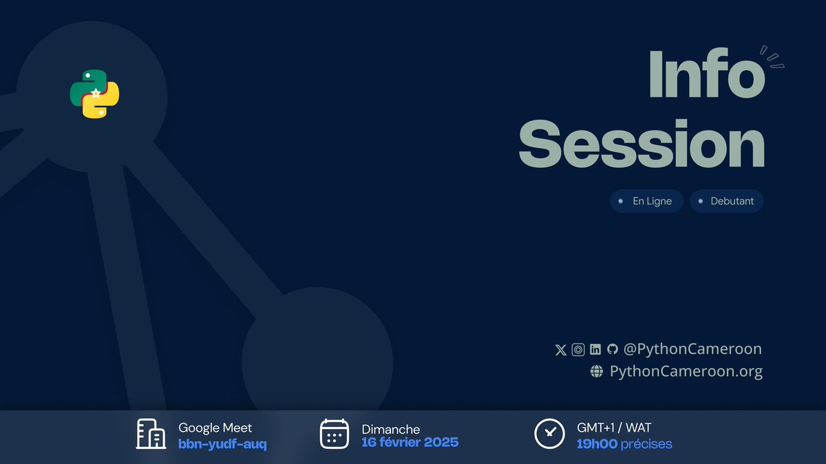 PythonCameroon's tweet image. Voici alors la Cérémonie d&apos;Ouverture du Python Cameroun.

Ne rate ceci sous aucun prétexte! Nous vous avons dégoté la crème de la crème des Speakers. Il sera annoncé bientôt.

Garder l&apos;écoute !!!

#PythonCameroon #Python237