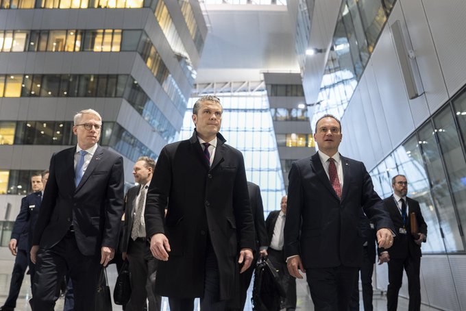 Secretary of Defense Pete Hegseth arrives at NATO HQ in Brussels.