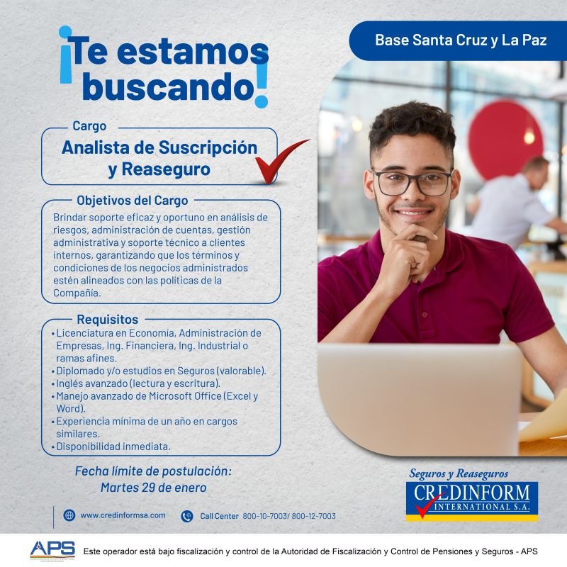 Credinform's tweet photo. ¡Forma parte de nuestro equipo! ¿Te entusiasma el mundo de los seguros? Aprovecha esta oportunidad para unirte a nosotros.

#BolsaEmpleo #Reclutamiento #Vacantes #OportunidadLaboral #Contratación #OfertaLaboral https://t.co/oC3BN8mF6h