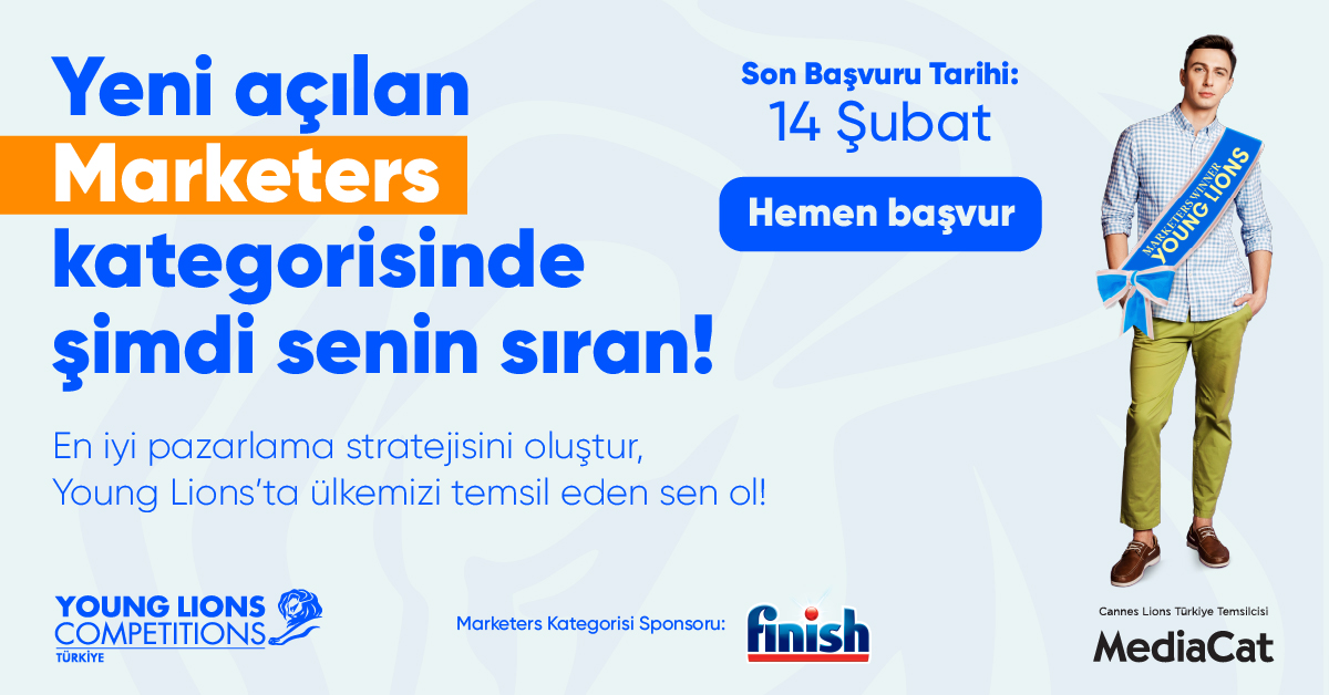 🎇 Özgün, ilgi çekici ve yaratıcı çalışma güçlü bir briefle başlar! 

✨ Ekibinizi kurun, elemelere katılın, bir sosyal sorumluluk projesinin ilham verecek briefini siz yazın, ülkemizi Young Lions’ta temsil eden siz olun!

Detaylı bilgi 👉 younglions.mediacat.com