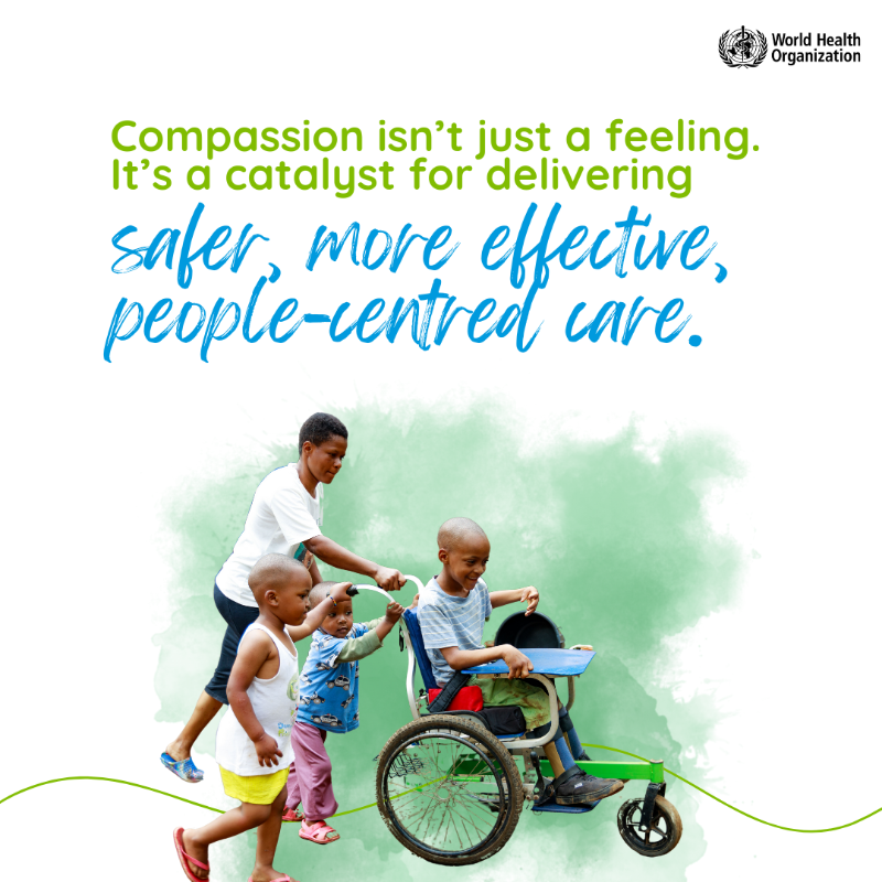 WHO's tweet photo. Compassion is vital to the health care we receive. Focusing on compassion ensures that we work towards the needs of people. 

Check out the recently released WHO publication on compassion and primary health care. #HealthForAll