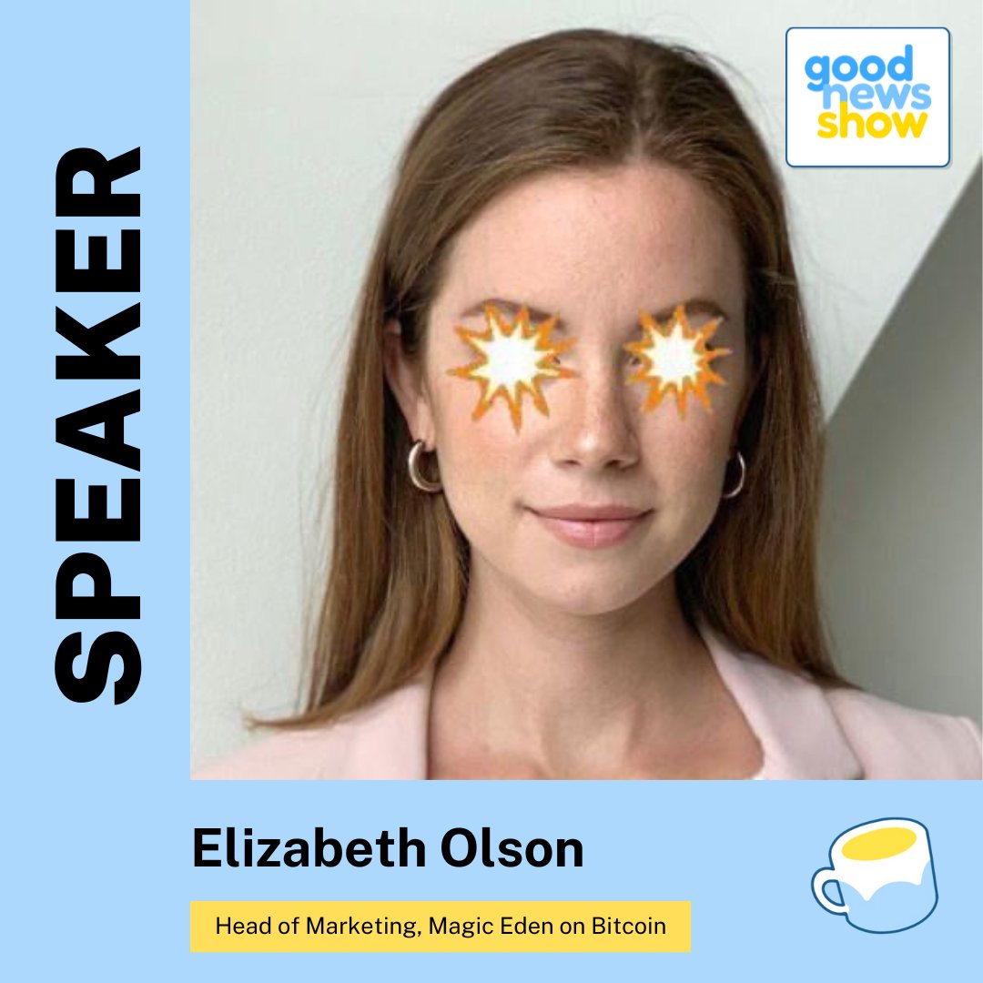 🚨 Speaker Announcement! 🚨

Thrilled to welcome <a href="/ElizabethOls0n/">Elizabeth Olson</a> to Good News Studio Paris! 🎤✨

As Head of Marketing for Bitcoin at Magic Eden, Elizabeth is shaping the future of Web3. With past roles at Sotheby’s Luxury Division and Xverse, she brings deep expertise across